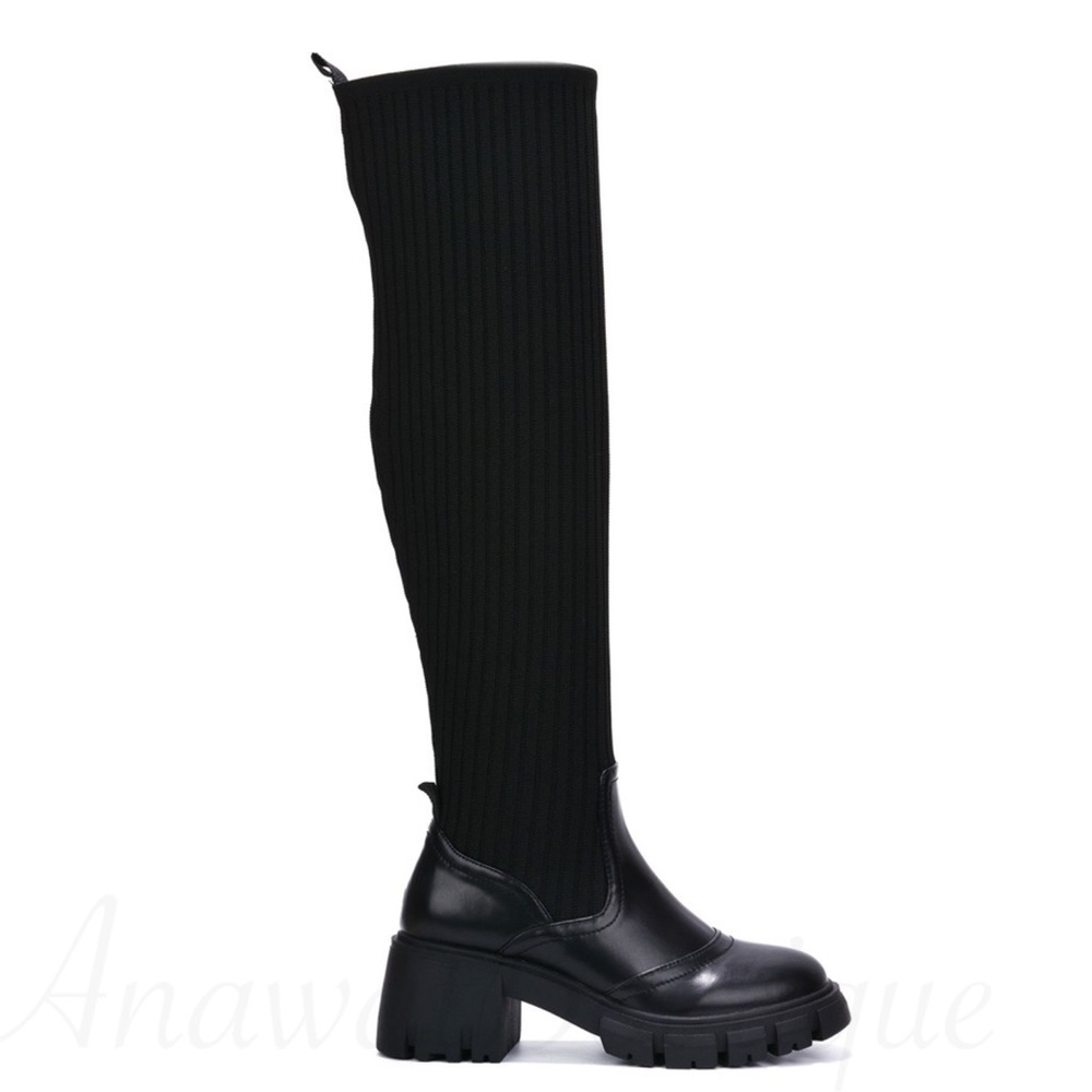 ASPEN KNITTED OVER THE KNEE HIGH LONG SOCK BIKER BOOT - Picture 2 of 8